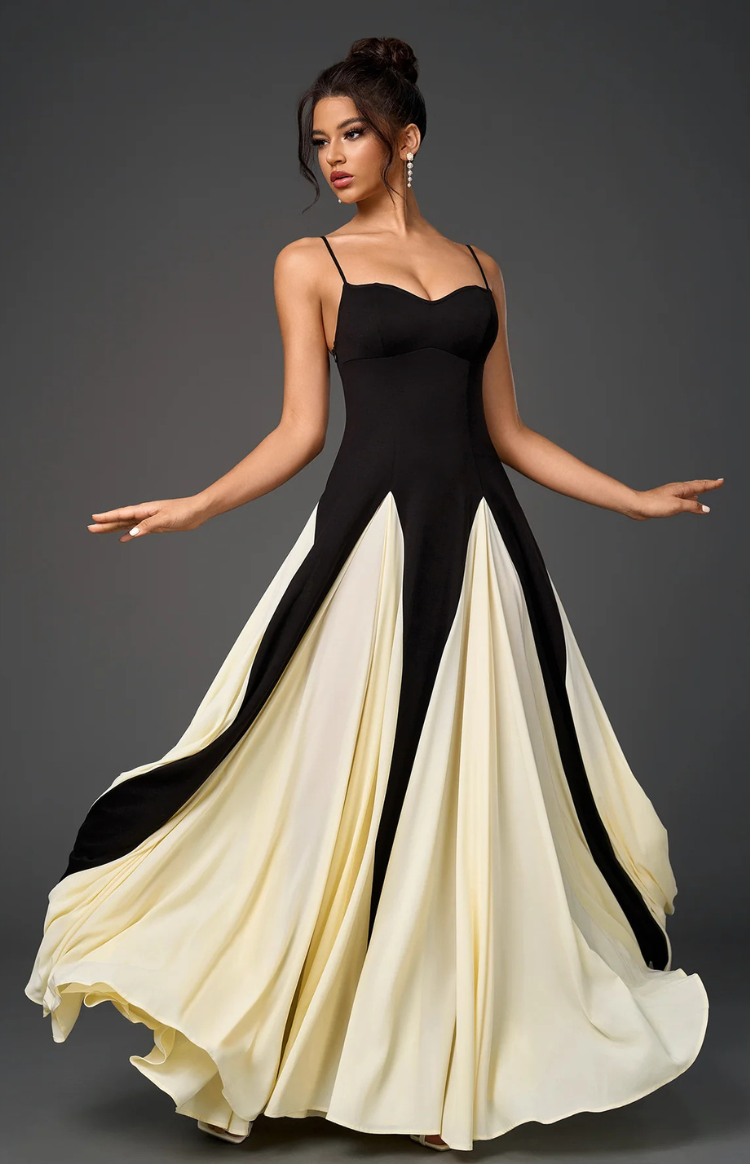 Aria - Maxi Dress - Contrast Detail A-line Maxi Dress in Black