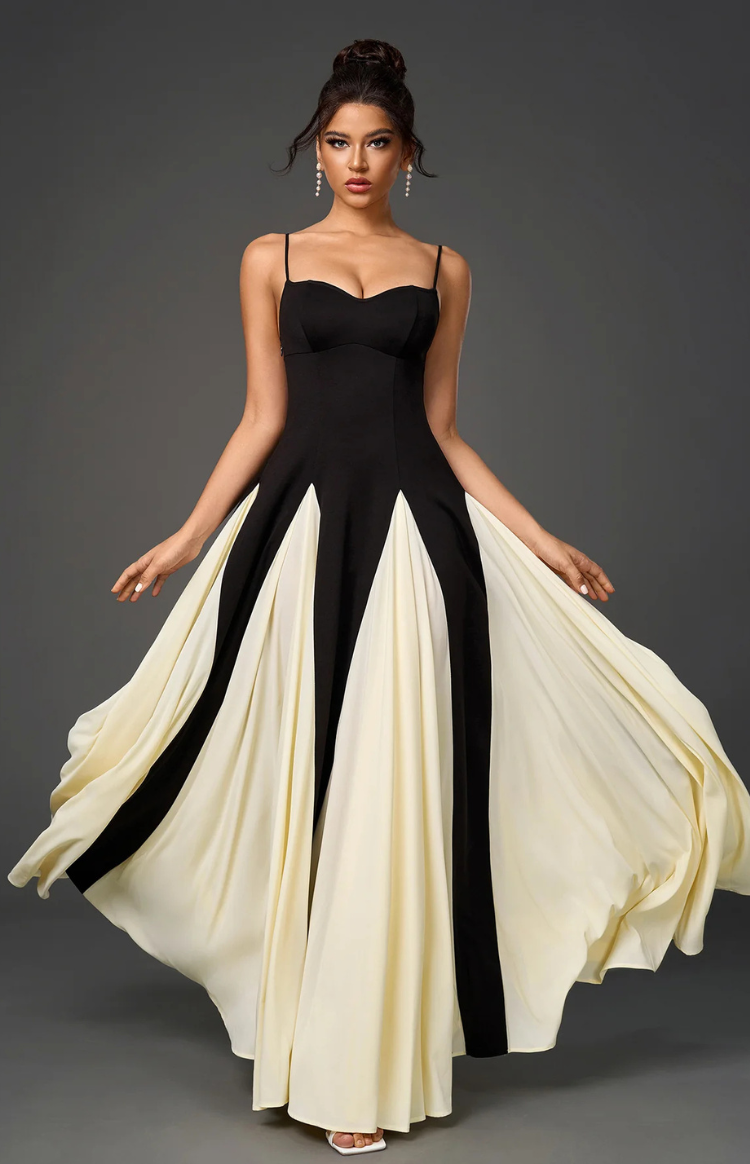 Aria - Maxi Dress - Contrast Detail A-line Maxi Dress in Black
