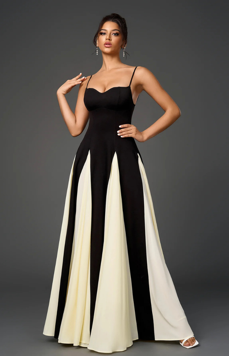 Aria - Maxi Dress - Contrast Detail A-line Maxi Dress in Black