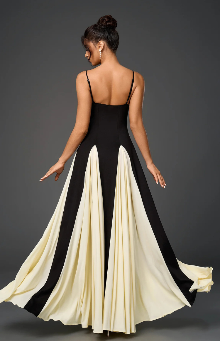 Aria - Maxi Dress - Contrast Detail A-line Maxi Dress in Black