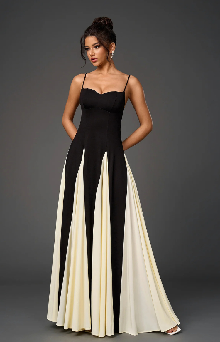 Aria - Maxi Dress - Contrast Detail A-line Maxi Dress in Black