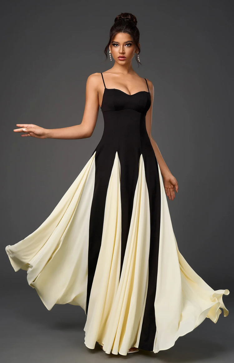 Aria - Maxi Dress - Contrast Detail A-line Maxi Dress in Black