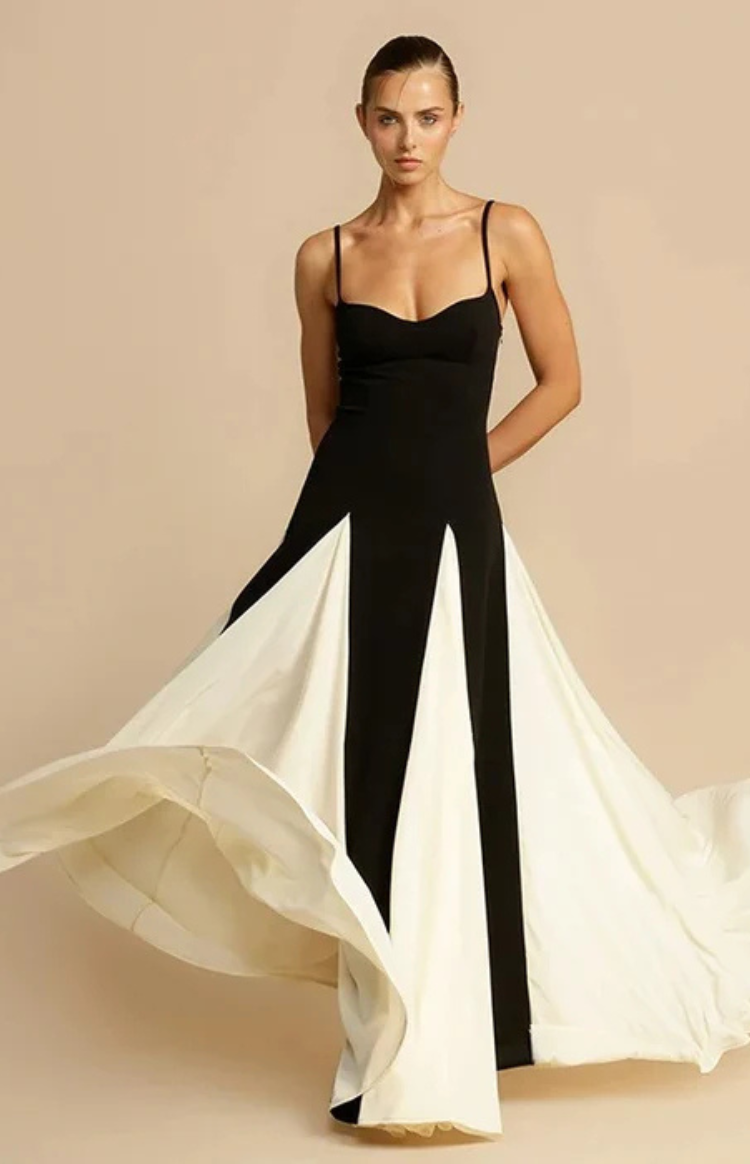Aria - Maxi Dress - Contrast Detail A-line Maxi Dress in Black