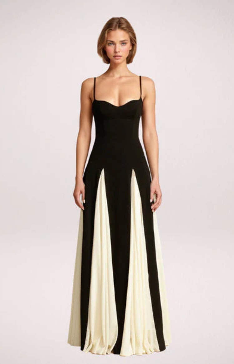 Aria - Maxi Dress - Contrast Detail A-line Maxi Dress in Black