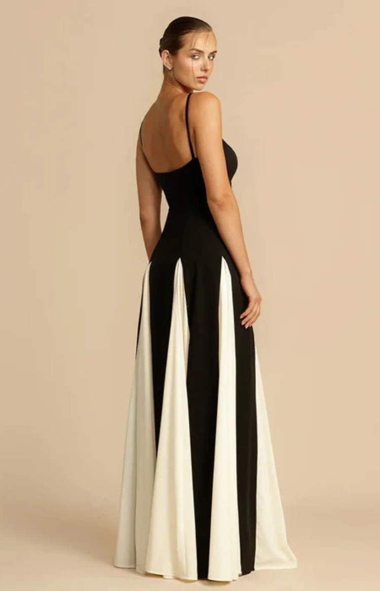 Aria - Maxi Dress - Contrast Detail A-line Maxi Dress in Black