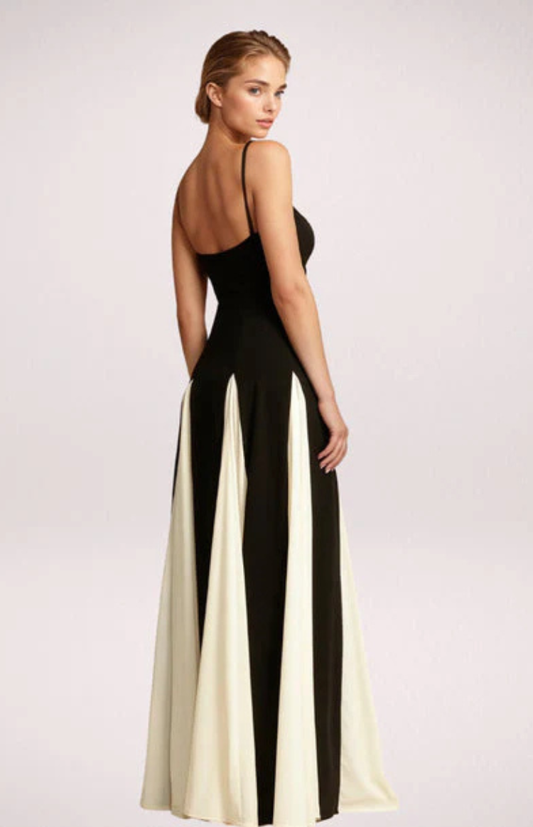 Aria - Maxi Dress - Contrast Detail A-line Maxi Dress in Black