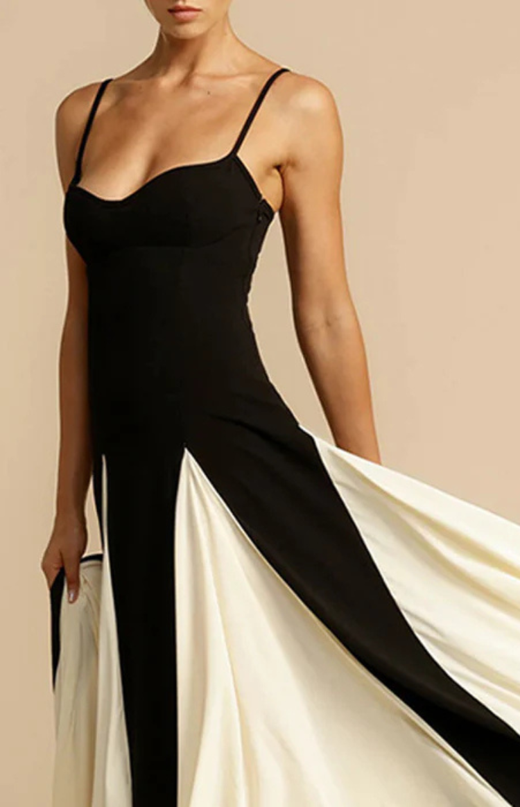 Aria - Maxi Dress - Contrast Detail A-line Maxi Dress in Black
